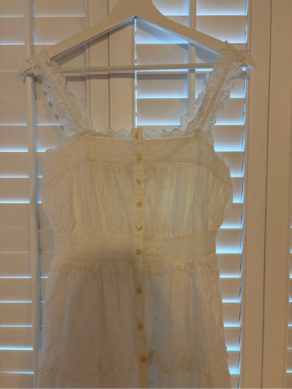 NWT Gap x Doen White Eyelet Tiered Midi Dress - Picture 3 of 6